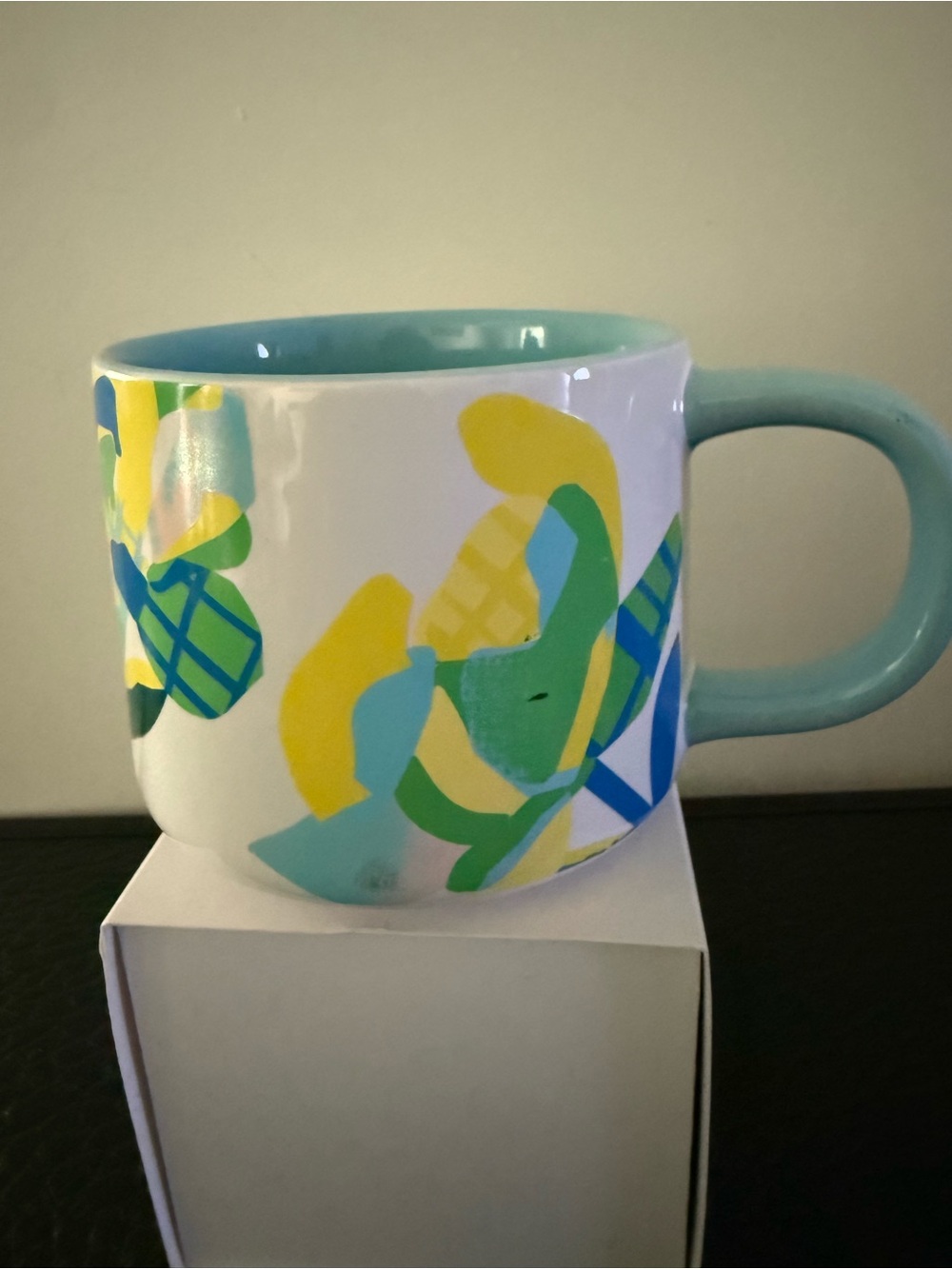 Citrus Floral Coffee Ceramic Mug Starbucks Yellow Blue 14oz Pre-Owned